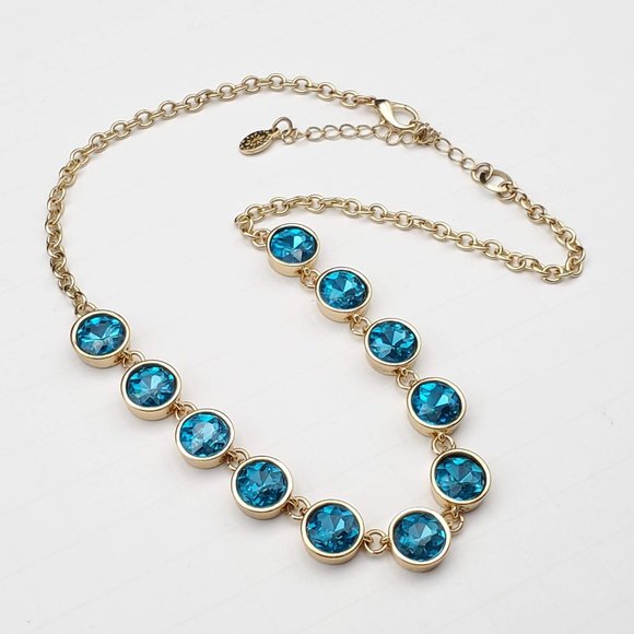 Lydell NYC Gold Tone & Aqua Blue Crystal Necklace - Picture 1 of 4